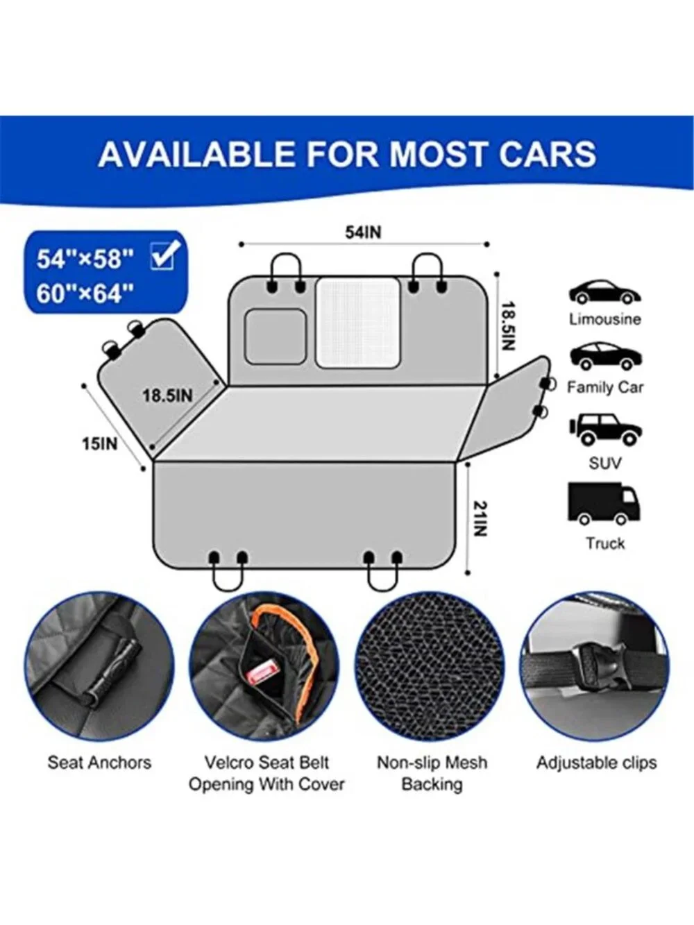 Dog Car Seat Cover for Back Seat 600D Scratchproof Nonslip Durable Waterproof